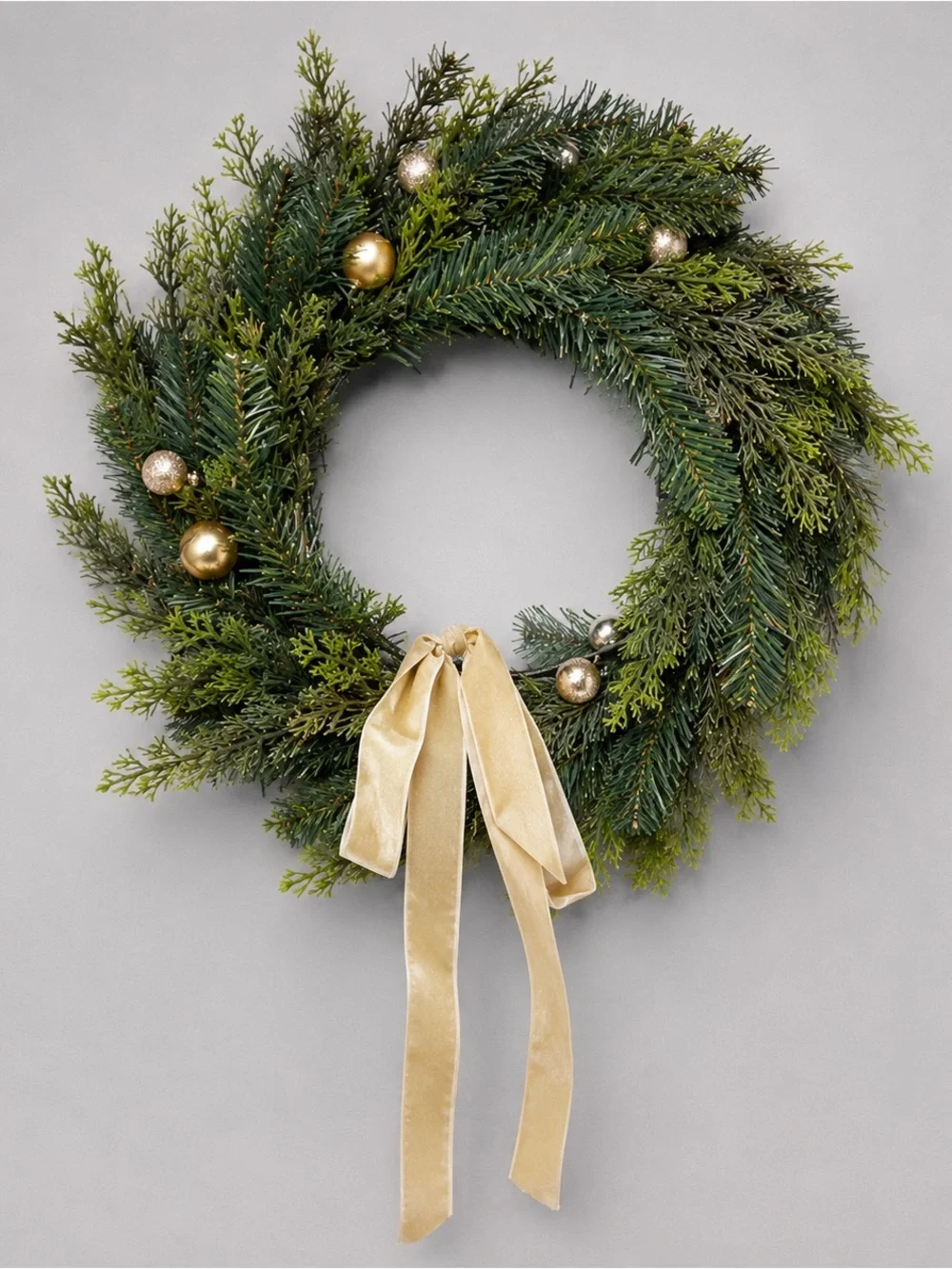Target Wondershop Christmas Greenery Wreath with Gold Ornaments & Velvet Ribbon